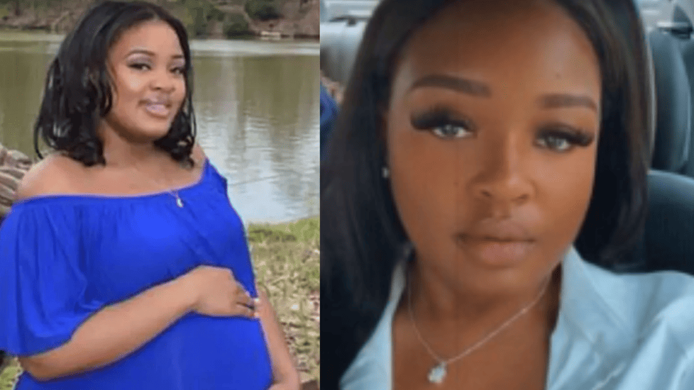 Side-by-side images of Adriana Smith, one showing her during pregnancy and another in a close-up portrait.